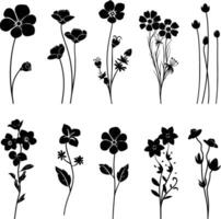 ai généré silhouette printemps fleur collection noir Couleur seulement vecteur