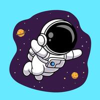 astronaute mignon flottant dans l'illustration de l'icône de vecteur de dessin animé de l'espace. concept d'icône de technologie scientifique isolé vecteur premium. style de dessin animé plat