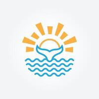 logo de queue de baleine graphique de conception d'illustration vectorielle, sur la vue du lever et du coucher du soleil, logo simple de marque vecteur