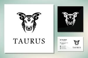 longue corne taureau buffle vache tête de bétail toro taurus logo design inspiration vecteur