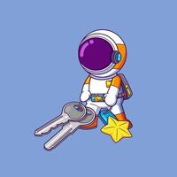 mignonne astronaute tirant gros clé vecteur