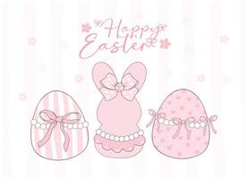 mignonne rose coquette Pâques lapin et des œufs dessin animé bannière, sucré rétro content Pâques printemps animal main dessin. vecteur