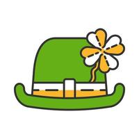 chapeau melon avec icône de couleur de trèfle à quatre feuilles. chapeau de lutins avec trèfle. symbole de la Saint-Patrick. illustration vectorielle isolée vecteur