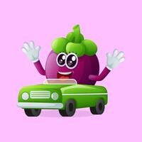 mignonne mangoustan personnage en jouant avec voiture jouet vecteur