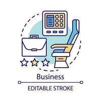 icône de concept de classe affaires. siège passager dans l'illustration de la ligne mince de l'idée d'avion. cabine de transport. sièges en classe de voyage en avion. cabine d'avion. dessin de contour isolé de vecteur. trait modifiable vecteur