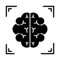 icône de glyphe d'analyse du cerveau. neuroimagerie. analyse de la structure du système nerveux. procédure médicale. examen hospitalier. neurologie. symbole de silhouette. espace négatif. illustration vectorielle isolée vecteur