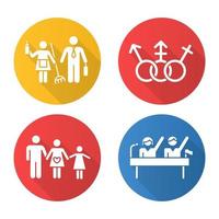 Ensemble d'icônes de glyphe grandissime design plat égalité des sexes. droits politiques. communauté transgenre, lgbtq. femme, homme, signe trans. stéréotypes de genre. illustration de silhouette de planning familial.vector vecteur