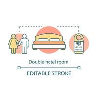 icône de concept de chambre d'hôtel double. lit double, accroche-porte. réservation d'appartement, réservation. illustration de la ligne mince de l'idée de la chambre de couple. dessin de contour isolé de vecteur. trait modifiable vecteur