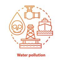 icône de concept de pollution de l'eau. illustration de la fine ligne de l'idée de contamination des déchets en haute mer en rouge. problèmes écologiques de l'eau et prévention des catastrophes. danger industriel. dessin de contour isolé de vecteur