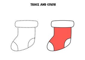 tracer et colorer la chaussette de noël. feuille de travail pour les enfants. vecteur