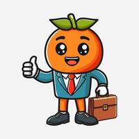 vecteur illustration de un Orange mascotte portant une costume, adapté pour affaires à thème dessins