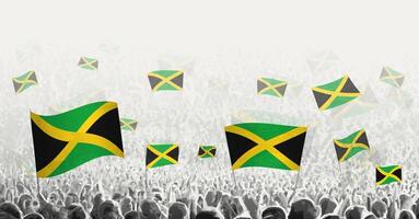 abstrait foule avec drapeau de Jamaïque. les peuples manifestation, révolution, la grève et manifestation avec drapeau de Jamaïque. vecteur