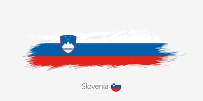 drapeau de Slovénie, grunge abstrait brosse accident vasculaire cérébral sur gris Contexte. vecteur