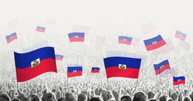 abstrait foule avec drapeau de Haïti. les peuples manifestation, révolution, la grève et manifestation avec drapeau de Haïti. vecteur