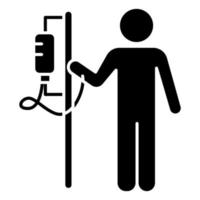 icône de glyphe de compte-gouttes. procédure médicale. services de santé. patient avec goutte à goutte. hospitalisation. infusion. soins post-chirurgicaux. récupération. symbole de silhouette. espace négatif. illustration vectorielle isolée vecteur