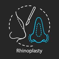 icône de craie de rhinoplastie. travail de nez. remodeler le nez. la respiration s'améliore. chirurgie esthétique du visage. surspécialité en chirurgie plastique. instruments médicaux. illustration de tableau de vecteur isolé