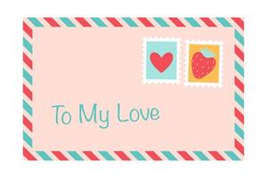 postal enveloppe, lettre l'amour message avec Publier timbres, isolé sur blanc Contexte. content valentines journée. à mon l'amour. vecteur illustration