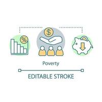 icône de concept de pauvreté. illustration de la ligne mince de l'idée de problème de privation économique. perte financière, manque d'avantages matériels. faillite, crise. dessin de contour isolé de vecteur. trait modifiable vecteur