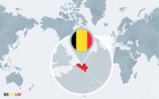 monde carte centré sur Amérique avec agrandie Belgique. vecteur