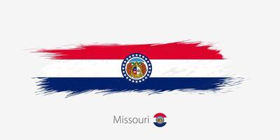 drapeau de Missouri nous État, grunge abstrait brosse accident vasculaire cérébral sur gris Contexte. vecteur