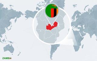 monde carte centré sur Amérique avec agrandie Zambie. vecteur