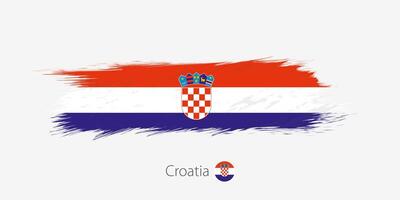 drapeau de Croatie, grunge abstrait brosse accident vasculaire cérébral sur gris Contexte. vecteur