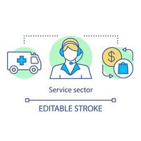 icône de concept de secteur des services. illustration de fine ligne idée tertiaire. les entreprises produisent des services. transport et distribution. vecteur de secteur de l'économie dessin de contour isolé. trait modifiable