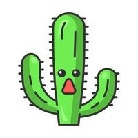 éléphant cactus pringlei mignon personnage vectoriel kawaii. pachycereus au visage étonné. cactus sauvages. cardon géant mexicain. plante étonnée. emoji drôle, émoticône. illustration de couleur de dessin animé isolé