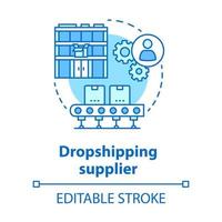 icône de concept bleu fournisseur dropshipping. illustration de fine ligne d'idée de produit d'expédition. Business en ligne. service de livraison. stockage des marchandises dans l'entrepôt. dessin de contour isolé de vecteur. trait modifiable vecteur