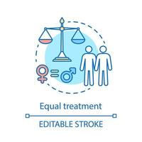 icône de concept d'égalité de traitement. illustration de la ligne mince de l'idée de protection des droits des employés. l'égalité des sexes. politique de genre. l'autonomisation des femmes. dessin de contour isolé de vecteur. trait modifiable vecteur
