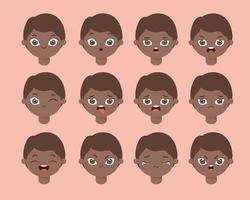 douze expressions de garçon afro vecteur