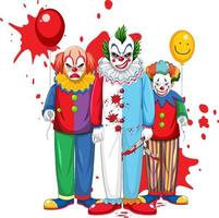 personnage de dessin animé de trois clowns tueurs vecteur