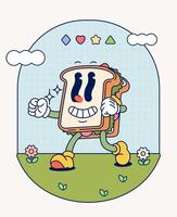 sandwich rétro personnage mascotte ancien branché main dessiner marrant griffonnage bande dessinée collection vecteur