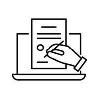 numérique Signature sur électronique document, ligne icône. en ligne accord signature, distance Contrat sur carnet. vecteur illustration