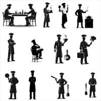 chef d'impression silhouette , chef pose silhouette , chef permanent silhouette , cuisine silhouette , nourriture silhouette , chef personnage silhouette , cuisine silhouette vecteur