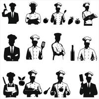 chef d'impression silhouette , chef pose silhouette , chef permanent silhouette , cuisine silhouette , nourriture silhouette , chef personnage silhouette , cuisine silhouette vecteur