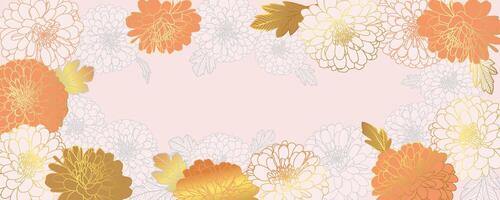 luxe or floral fond d'écran conception chrysanthème fleurs dans rose, gris, terre cuite couleurs. vecteur numérique illustration pour mariage, bannière, carte, couverture, emballage conception avec copie espace pour texte.