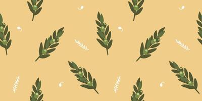 ancien grec sans couture modèle sur Jaune Contexte avec vert olive brindilles et sapin brindilles. floral modèle pour unique conceptions, textiles et emballage papier vecteur