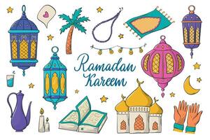 ensemble de Ramadan griffonnages, islamique clipart, dessin animé éléments pour autocollants, impressions, cartes, panneaux, sublimation, décor, etc. eps dix vecteur