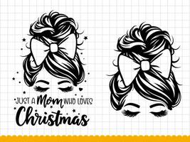 silhouette de une maman visage avec désordonné cheveux dans une chignon et Noël Devis. vecteur illustration.