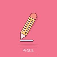 icône de crayon dans le style comique. illustration de vecteur de dessin animé de stylo sur fond blanc isolé. dessin concept d'entreprise effet splash.