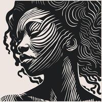 abstrait art vecteur contour illustration de africain femme affronter. noir et blanc coloration page de fille visage portrait. moderne imprimer, affiche image.