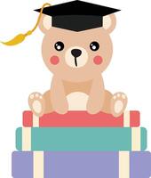 mignonne nounours ours avec l'obtention du diplôme casquette séance sur Haut de livres vecteur