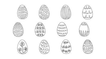 ensemble de Pâques des œufs avec une motifs. continu un ligne dessin. vecteur illustration sur blanc Contexte. minimaliste. conception éléments. idéal pour icône, logo, imprimer, Pâques décoration, coloration livre