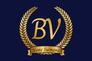 initiale lettre b et v, bv monogramme logo conception avec laurier couronne. luxe d'or calligraphie Police de caractère. vecteur