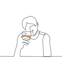une homme regards à une verre de whisky ou des offres une boisson par élevage le boisson à œil niveau - un ligne dessin vecteur. concept offre à choquer lunettes, Regardez à toi, vérifier votre boire, boisson seul vecteur