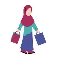 hijab femme en portant achats sac vecteur