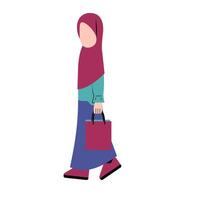 hijab femme en portant achats sac vecteur