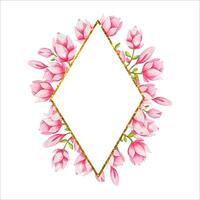 main dessiner Cadre avec magnolia fleurs, aquarelle vecteur
