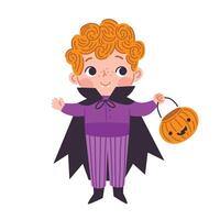 illustration de garçon dans vampire costume avec Halloween citrouille vecteur